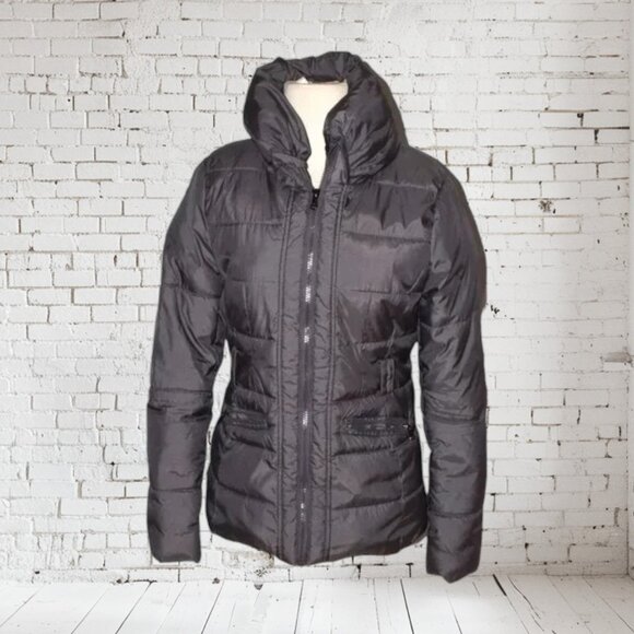 New York & Company Winter Jacket Gray Zip Front Pillow Collar No Belt - Picture 1 of 9